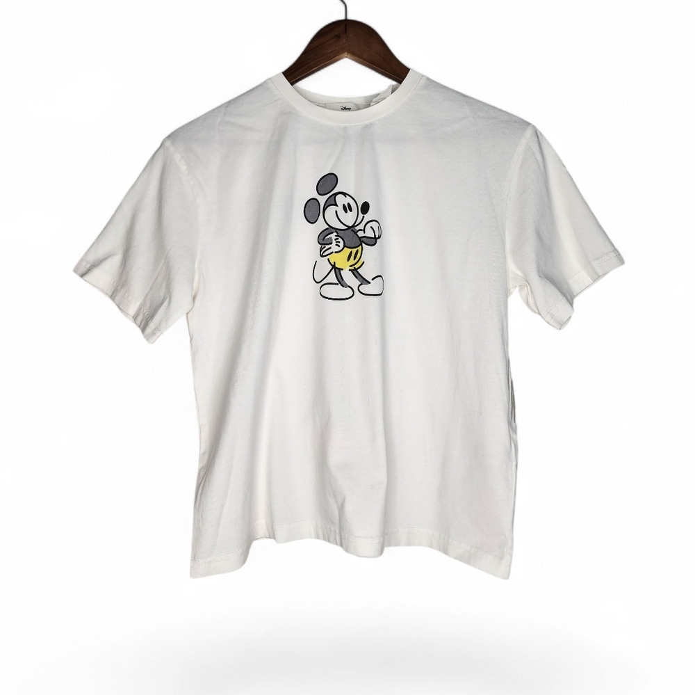 Disney Mickey Mouse White Cropped Short Sleeve T-Shirt New With Tags